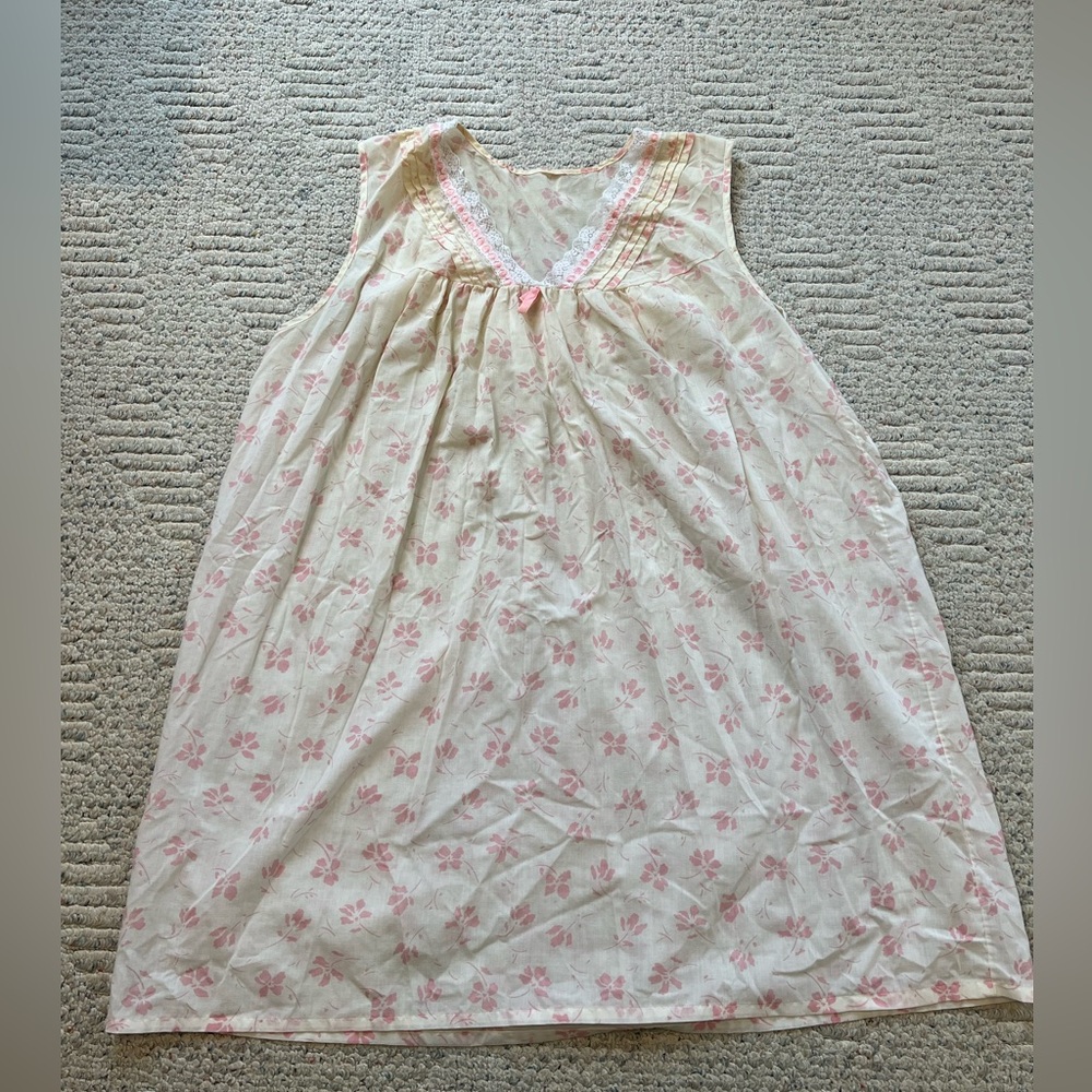 Vintage 1950s White and Pink Floral Sheer Sleeveless Nightgown, Cozy Cottagecore